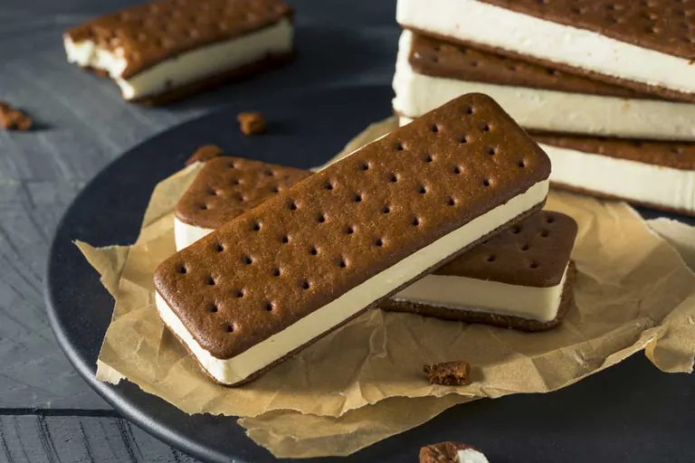 Ice cream sandwiches on a plate — cold food is a common trigger for sensitive teeth